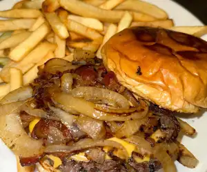 burger with fries