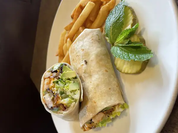 chicken caesar wrap with fries